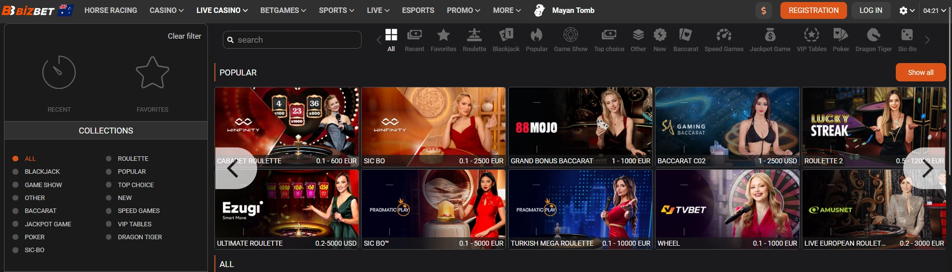 Bizbet Live online casino