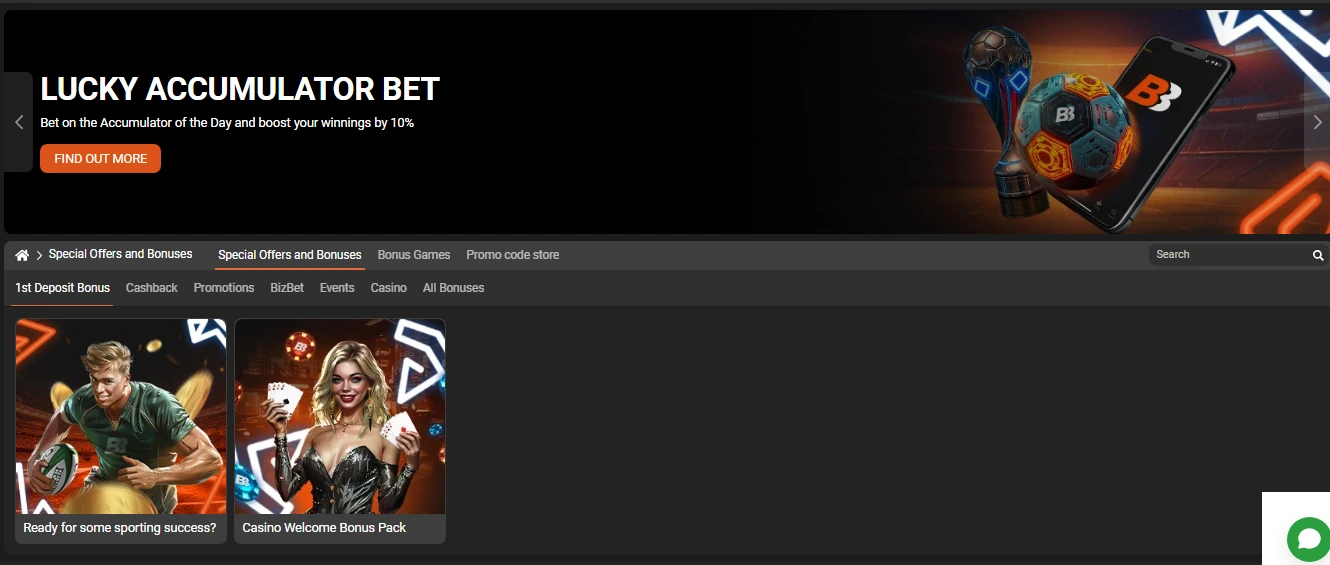 BizBet first deposit bonus