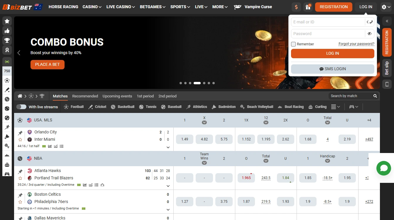 Bizbet login Australia page