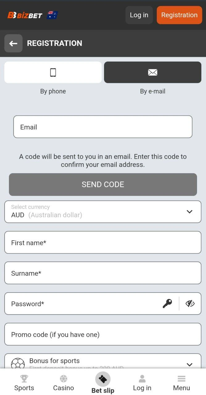 BizBet mobi registration